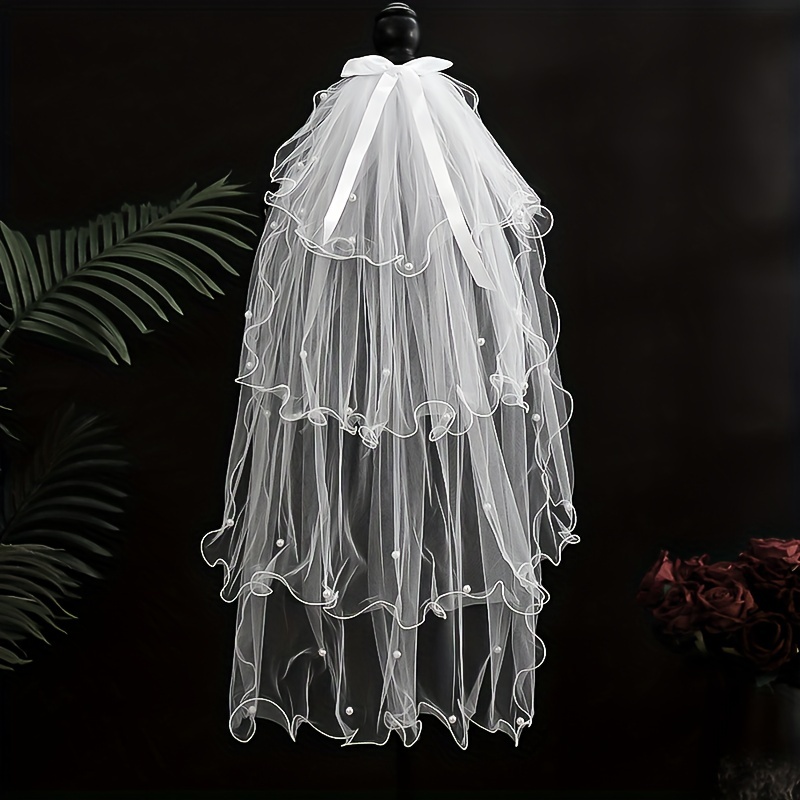 Temu Bridal Wedding Collar Certificate Registration Small Veil Mori Super Fairy Wedding Dress, Dress for Wedding Matching Short Double Layer Star Veil