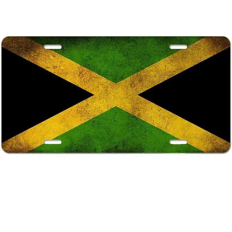 1pc License Plate Jamaican Flag Vintage Style Decorative Car Front License Plate Vanity Tag Aluminum Novelty License Plate 6x12 Inch