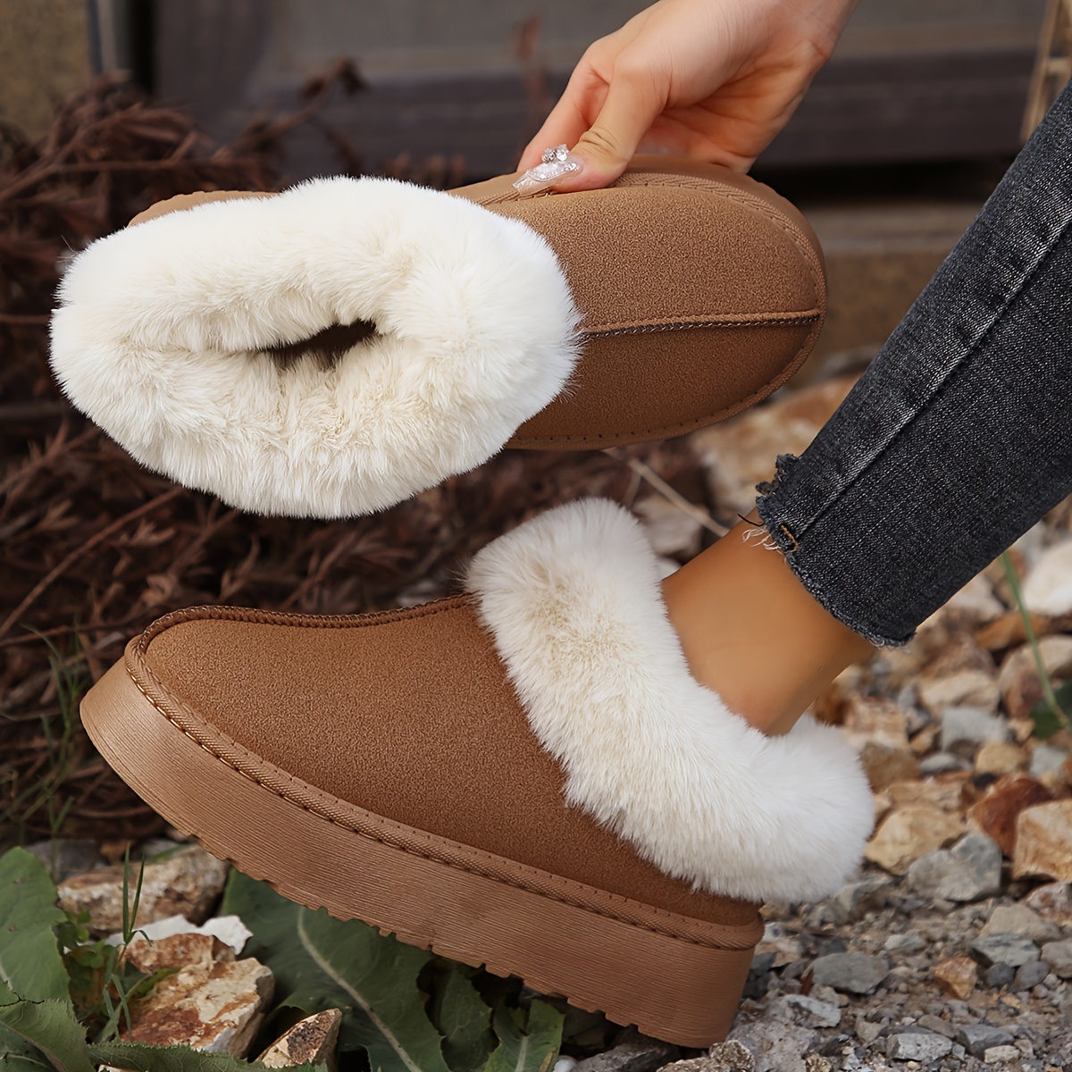 Fur Lined Plush Thermal Wear Resistance Snow Boots Winter - Temu
