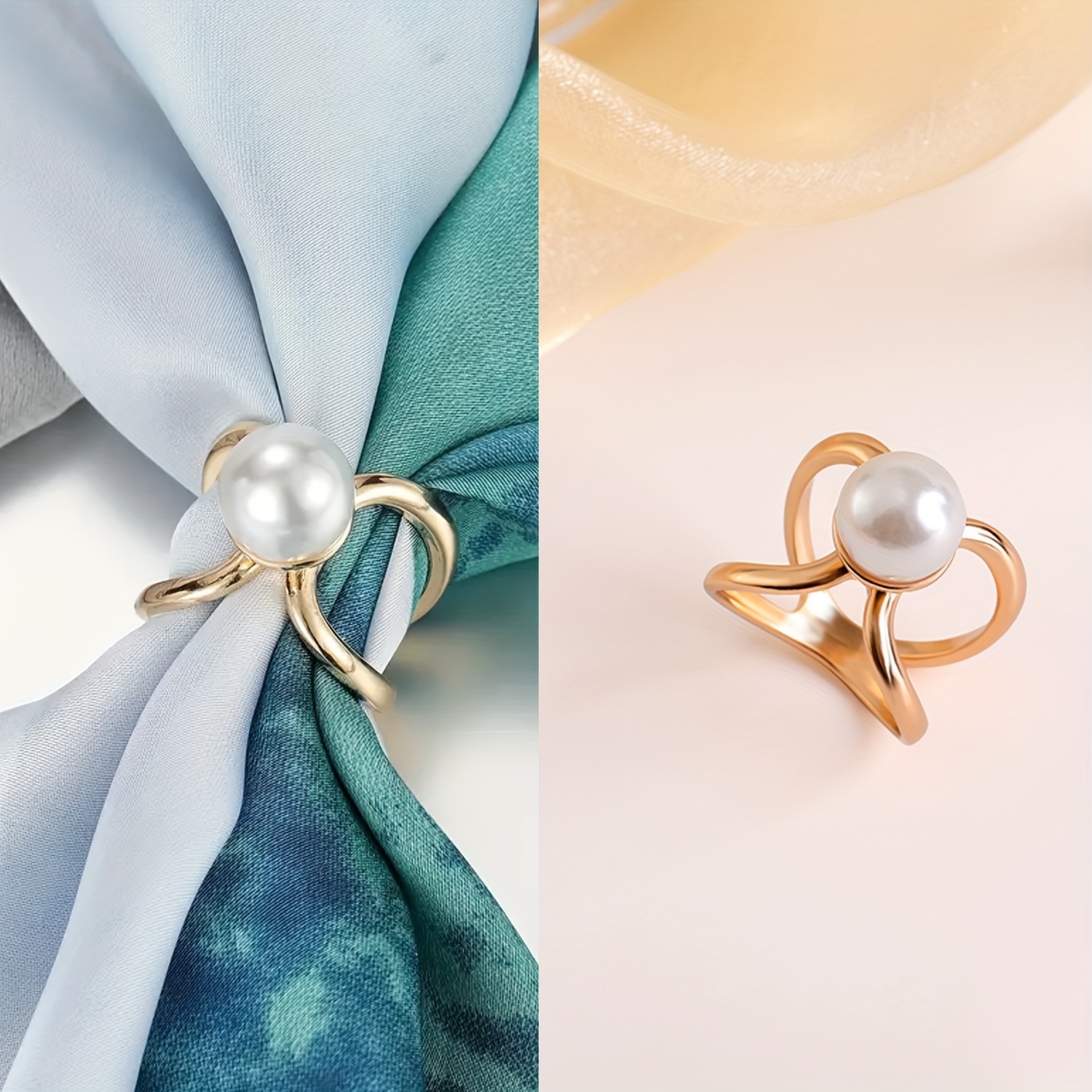 Elegant Pearl Floral Scarf Ring Clip for Women Scarf Ring Buckle