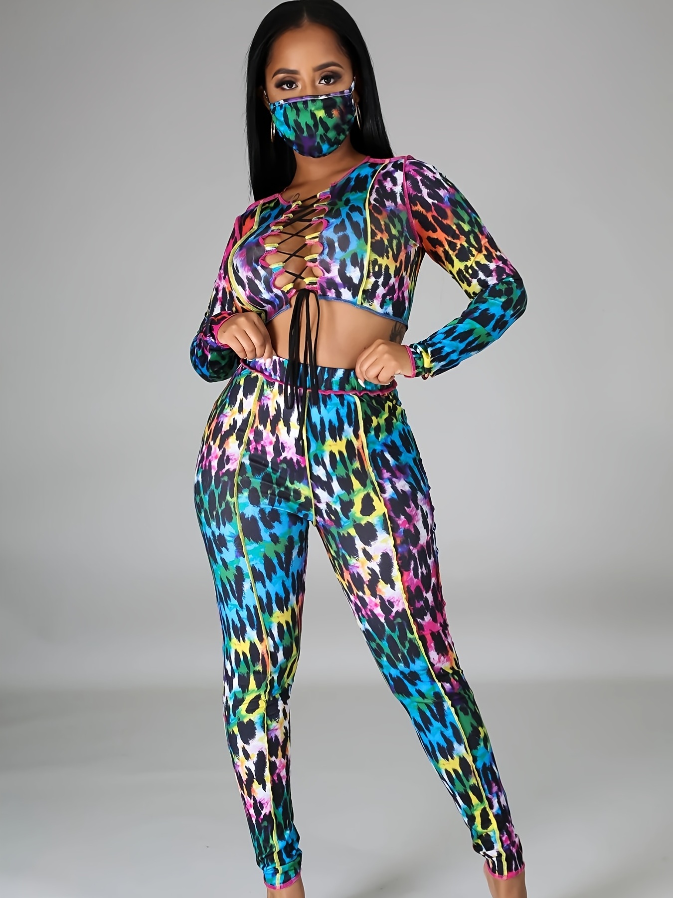 colorful two piece pants set