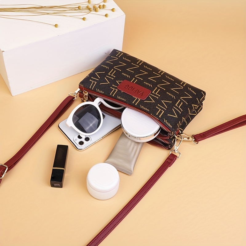 Letter Print Crossbody Bag, Double Zipper Clutch Purse, Women's Faux  Leather Handbag With Wristlet - Temu Lithuania
