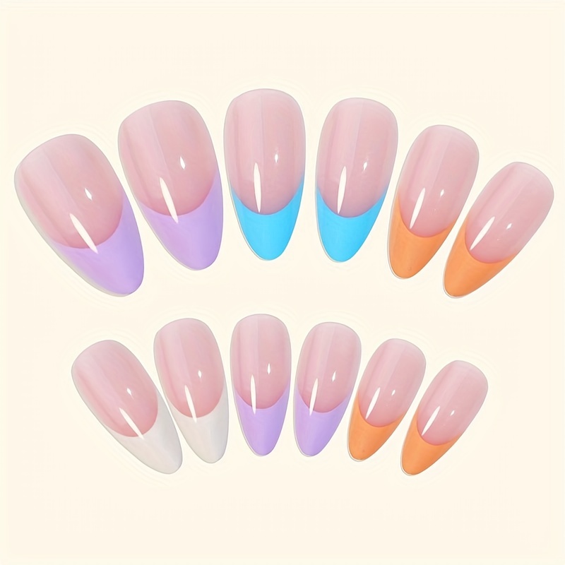 24 pcs Oval Almond Press On Nails Realistic French False Nails