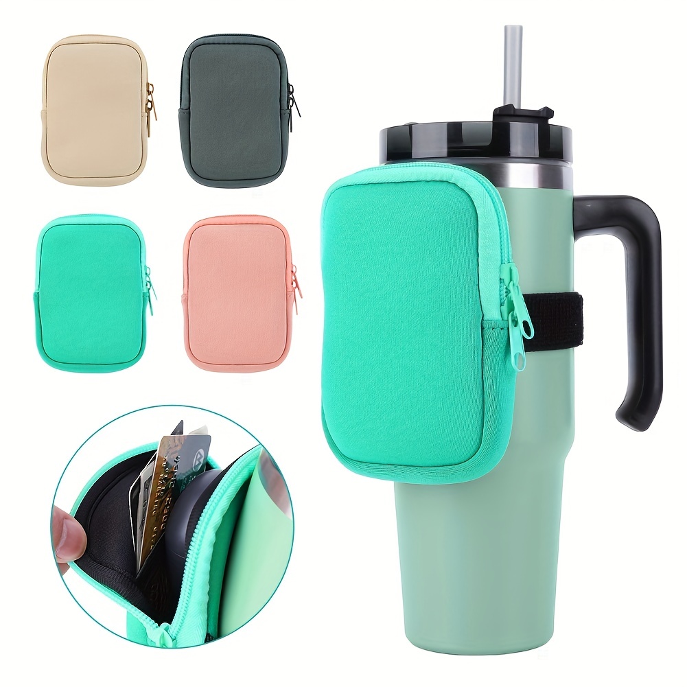 1pc Water Bottle Pouch For 40oz Tumbler, Solid Color Handheld Arm Wrist  Storage Bag With Pocket For Cards, Keys, Wallet, Earphone Bottle Bag Phone  Bag Cup Organizer for Student for School