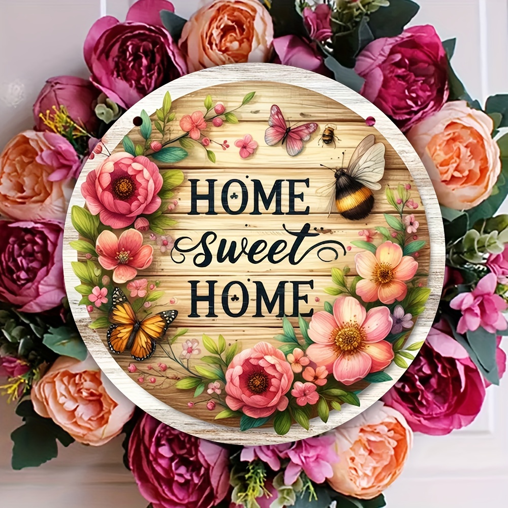 

1pc, Home Sweet Home Wreath Sign (8inchx8inch/20cm*20cm), Hanging Decor, Whimsical Decor, Home Decor, Restaurant Decor, Sweet Home Door Sign, Home Sweet Home Wreath