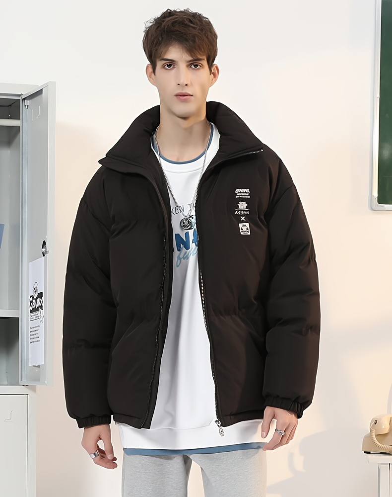 Men's Stylish Pattern Puffer Coat Pockets Casual - Temu Canada