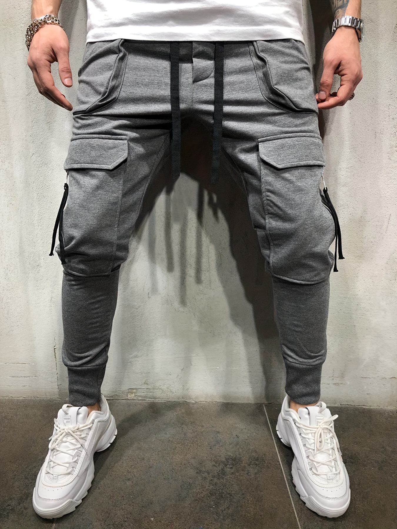 Men Loose Baggy Cargo Pants Trousers Hip Hop Pockets Casual Sports