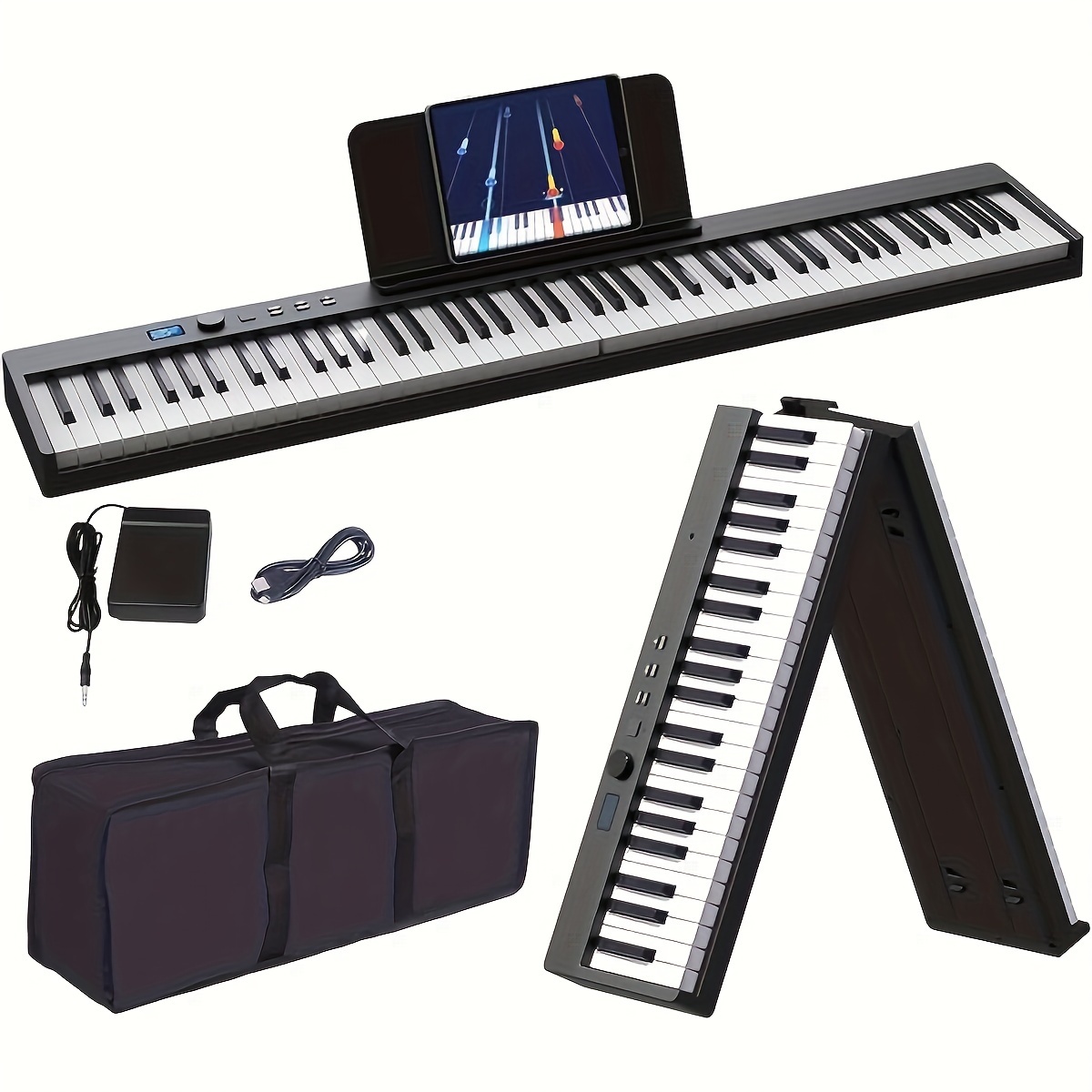 KONIX 61 Key Folding Piano Keyboard, Portable Touch Sensitive Foldable  Keyboard Piano for Beginners Kids with MIDI, Speakers and Piano Bag