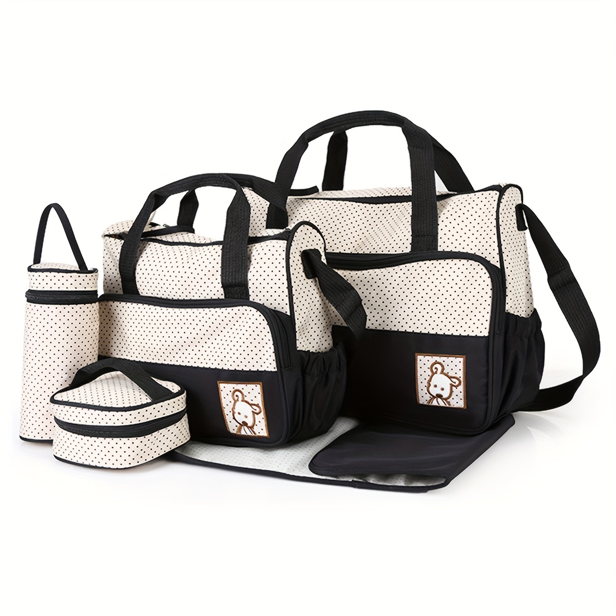 5pcs Polka Dot Mommy Bag Set, Stylish & Spacious