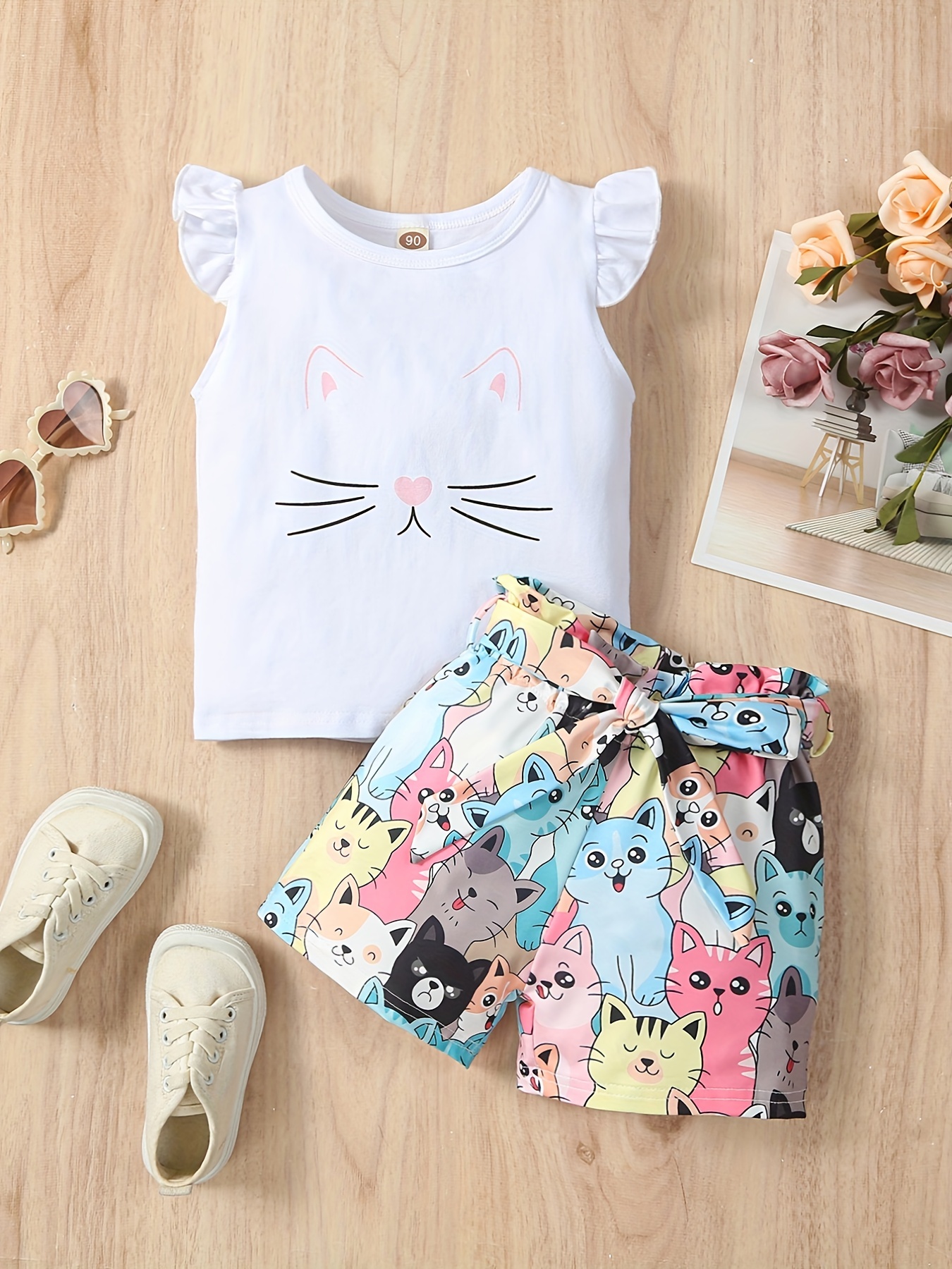 Girls 2 Piece Cute Cat Print T Shirt Plaid Print Casual Shorts Set For  Summer - Kids' Fashion - Temu Hungary