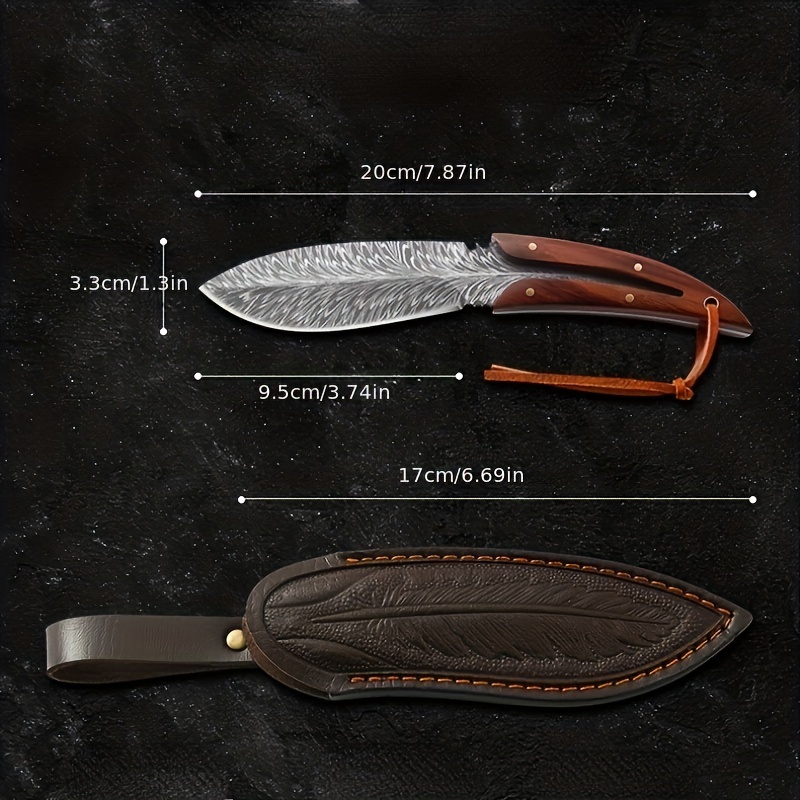 Hunting Knife Feather Pattern Knife Sheath Stainless Steel - Temu