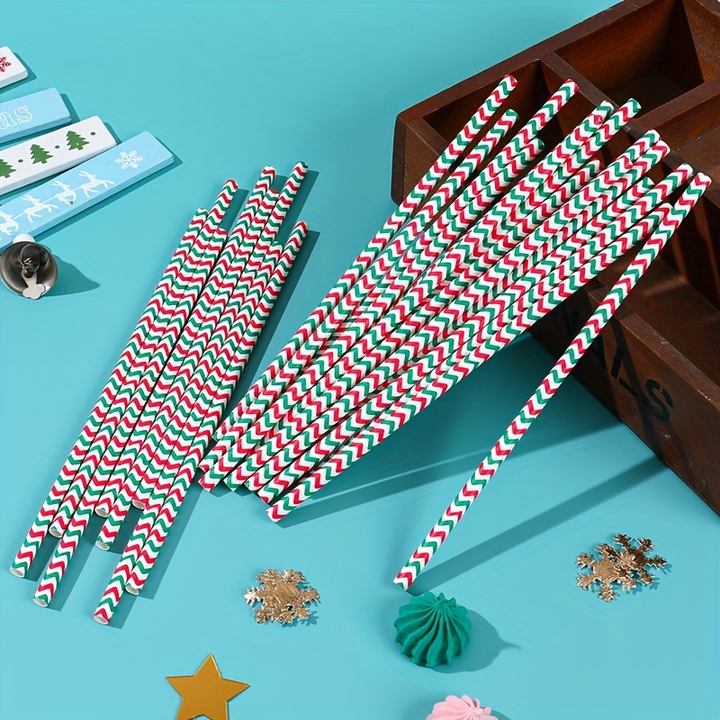 25pcs/set Christmas Paper Straws With Santa Claus And Christmas