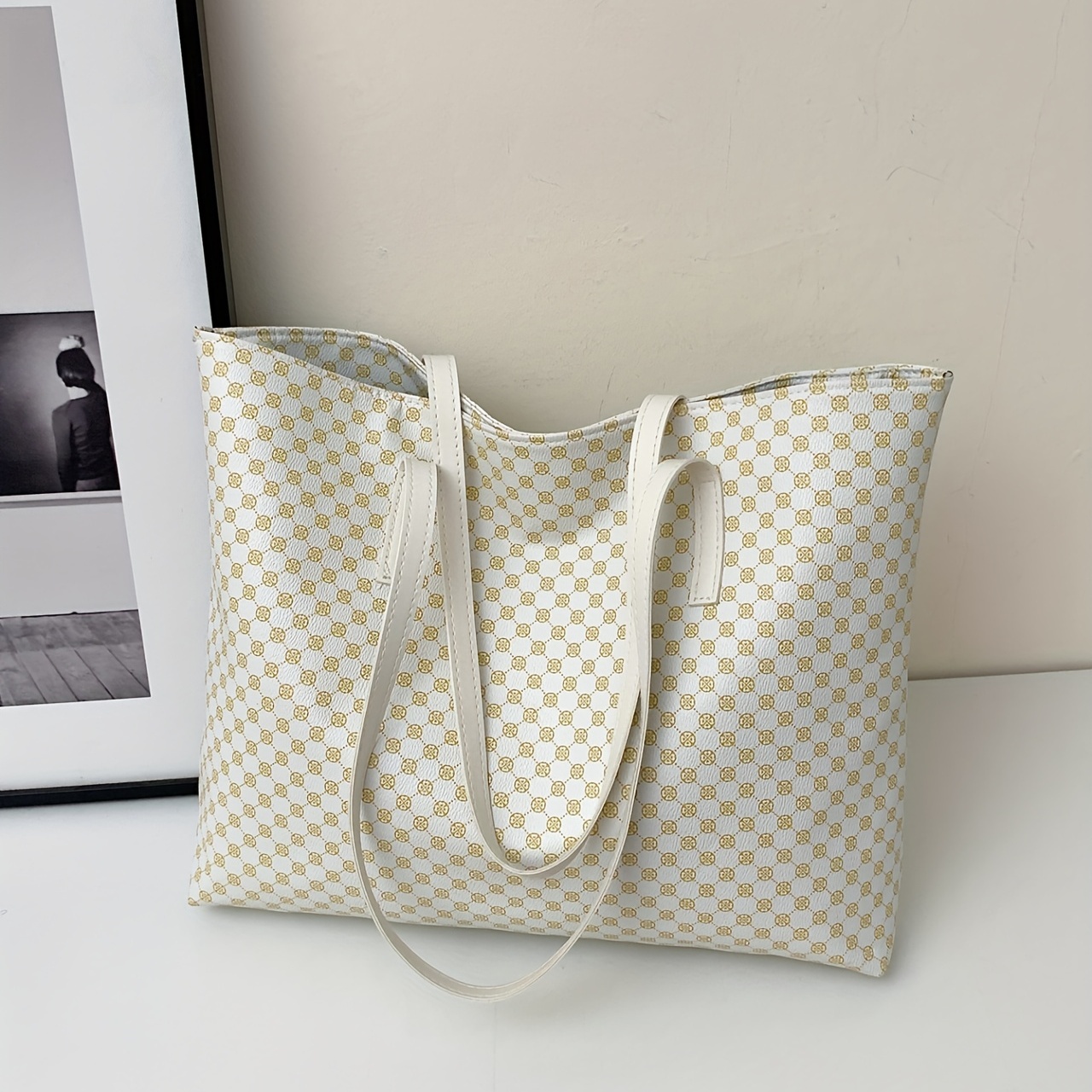 Vintage Geometric Print Tote Bag Large Capacity Handbag