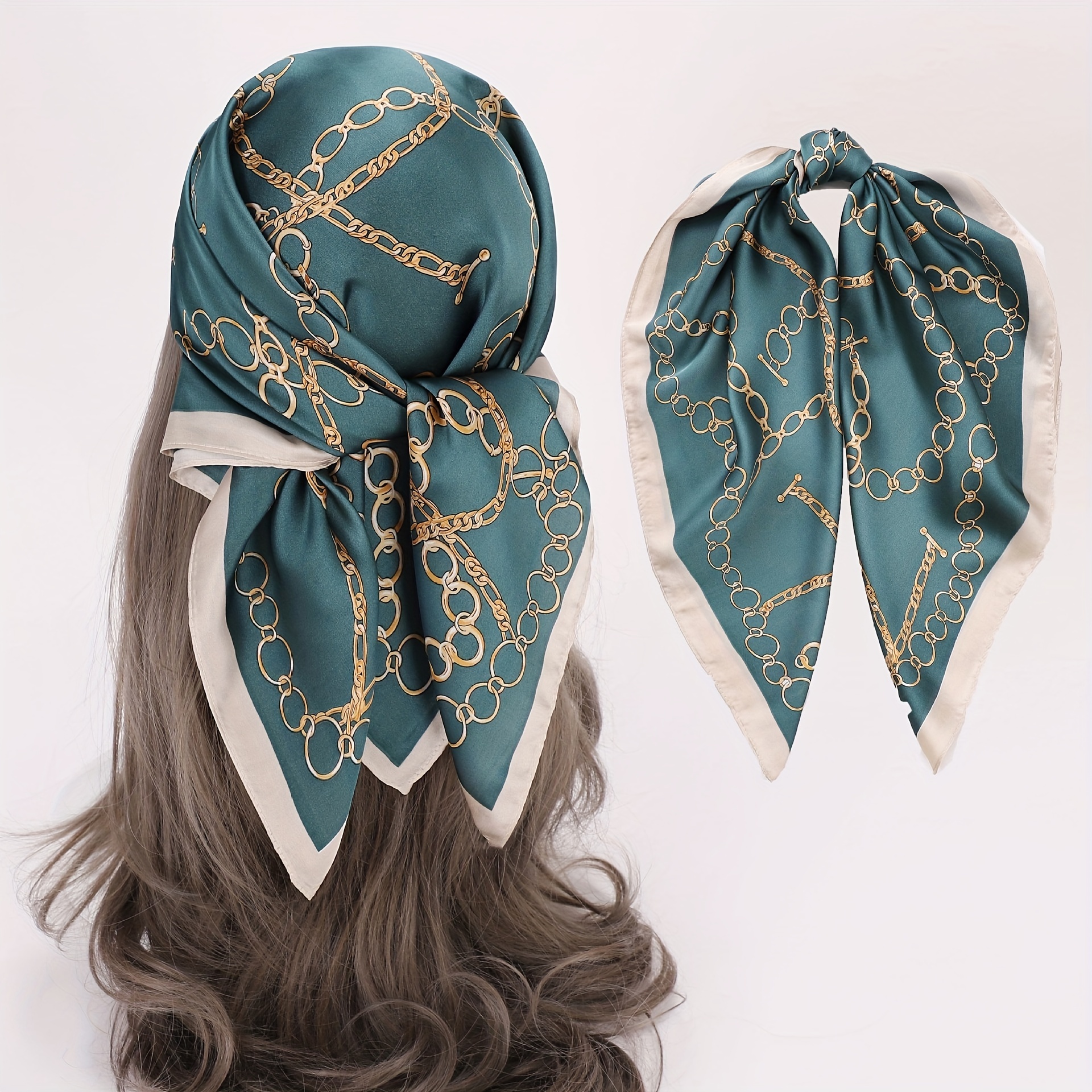 Vintage Chain Print Bandana Classic Small Satin Square Scarf Elegant  Neckerchief Head Wrap For Women - Temu