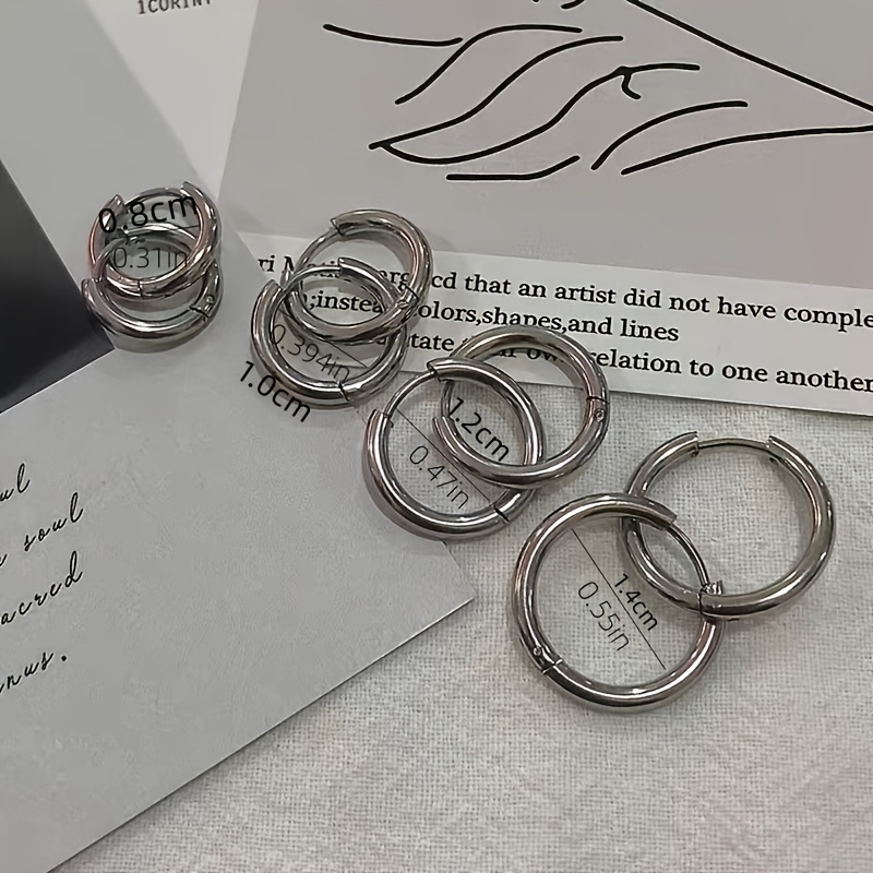 Titanium Steel Earrings Ear Studs Set, 4 Pairs for All Sizes