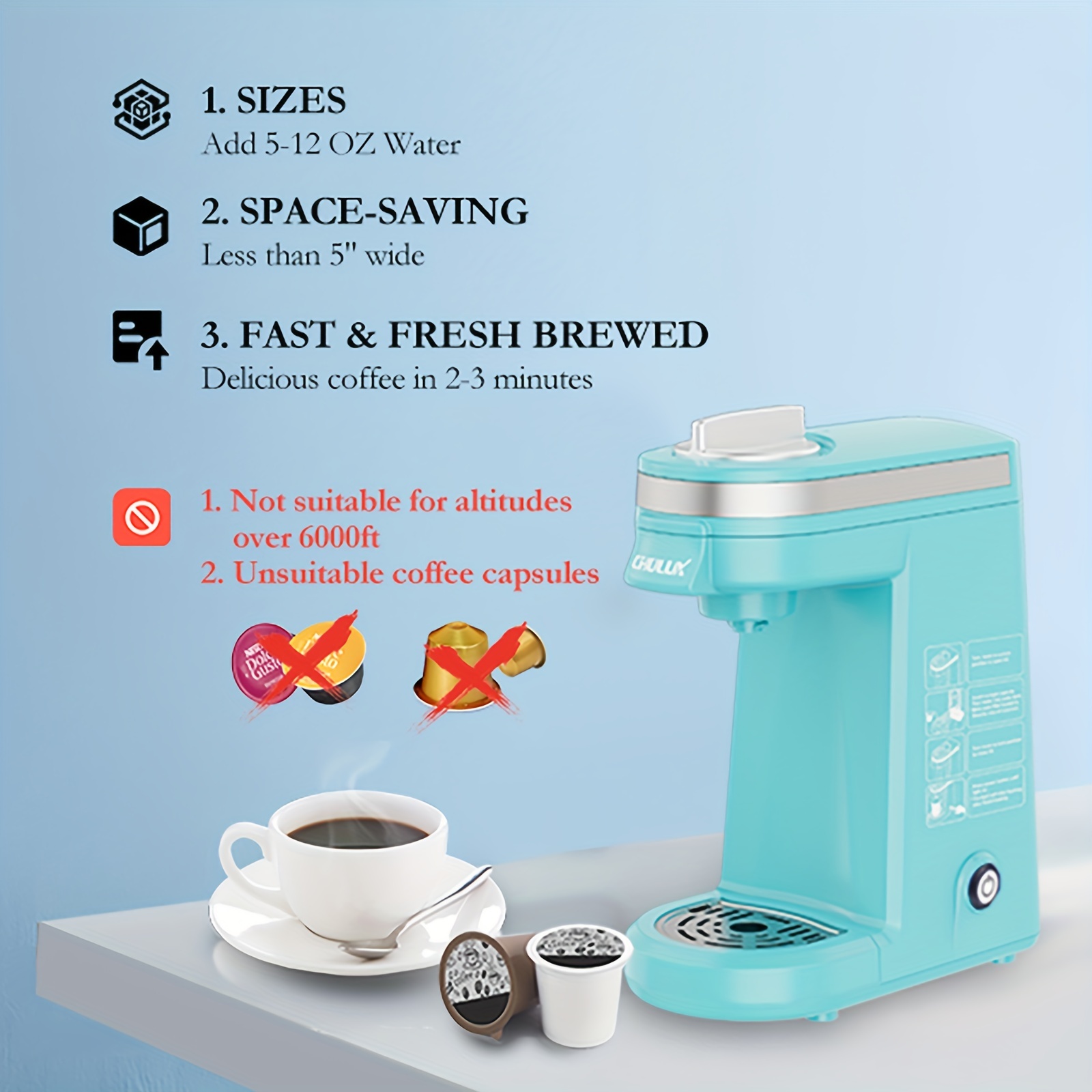1pc capsule coffee maker coffee mini coffee machine brew delicious coffee in seconds with chulux upgrade single serve coffee maker 12oz fast brewing auto shut off one button operation coffee tools coffee accessories details 3