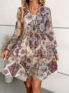 floral print v neck dress casual long sleeve dress for spring fall womens clothing