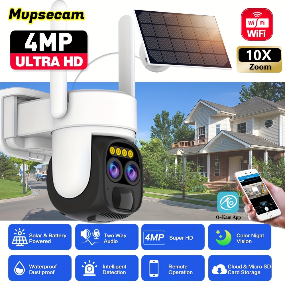 Acheter EVKVO extérieur sans fil 4K 8MP solaire WIFI batterie intégrée  surveillance de sécurité caméra IP détection de mouvement PIR PTZ 10x Zoom  CCTV Alexa
