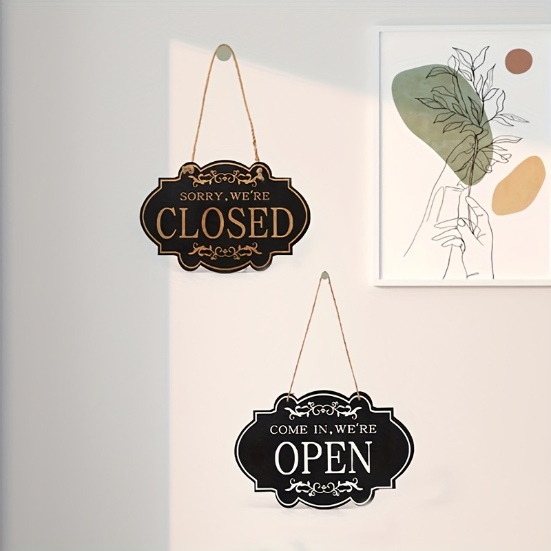 Segno aperto / chiuso, placca della porta in legno, cartello della porta  del negozio in legno doppio, segno appeso laterale