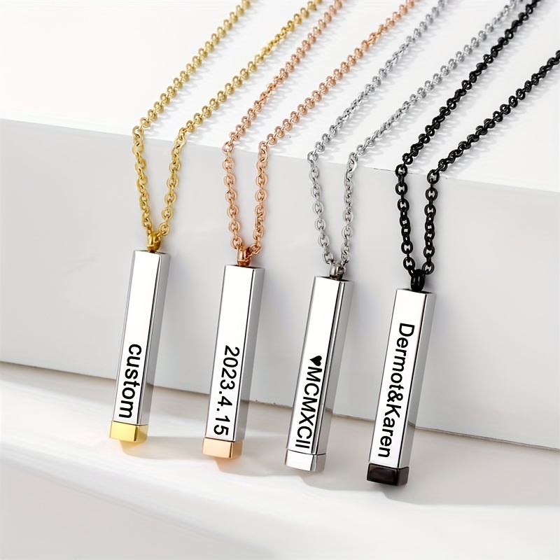 Personalized Square Retractable Necklace Engraved Name Stainless Steel
