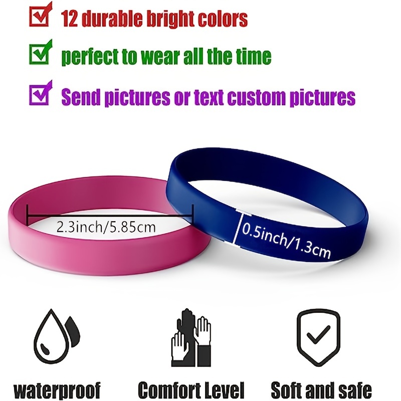 Silicone Bracelet - 48-Pack Blank Rubber Wristbands for Sports Teams, Games, Kid