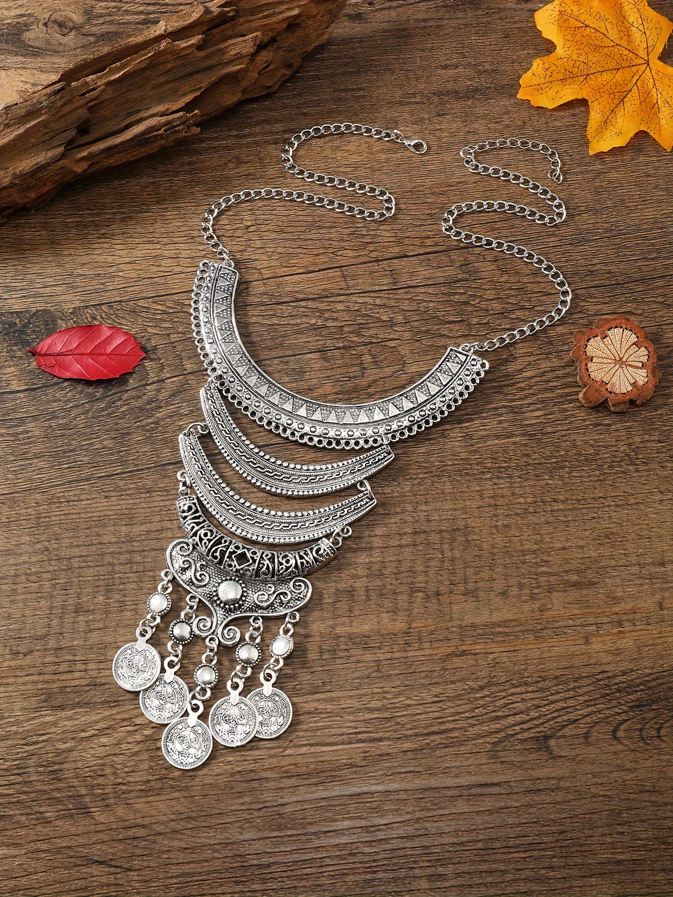 Retro Multilayer Moon Pattern Tassel Necklace Women's Geometric Coin Necklace Jewelry Gift details 2