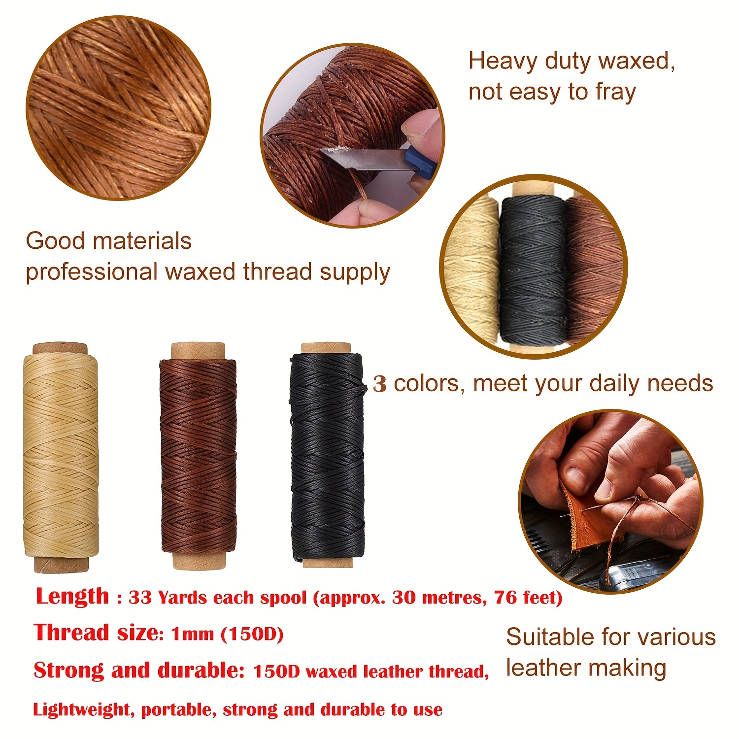 Leather Sewing Kit 33 Yards Waxed Thread Cord Upholstery - Temu