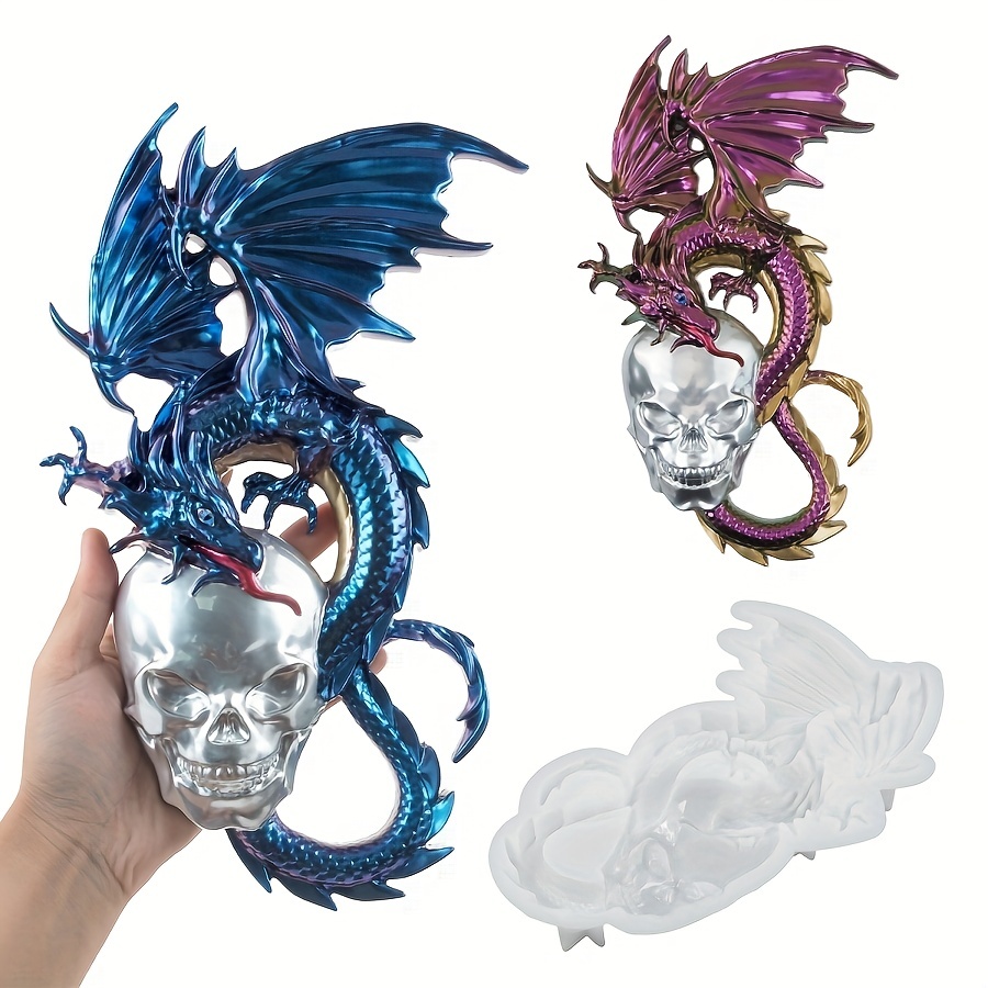 1pc Diy Crystal Drop Glue Epoxy Resin Dragon Skull Silicone Mold Western  Wall Decoration Mirror Silicone Mold Halloween Decor Silicone Casting Mold