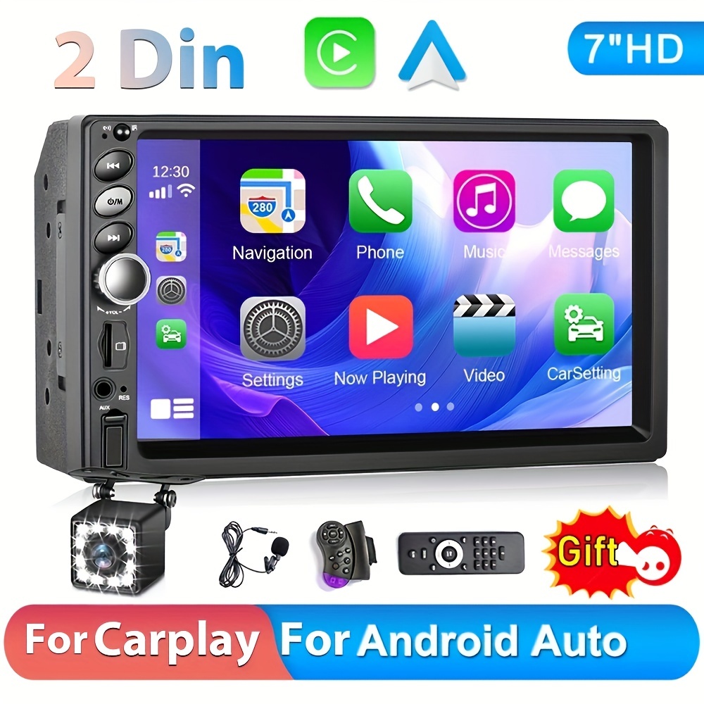 Double Din Car Stereo Radio Touch Screen Carplay For Android Auto Car Multimedia Player With Bt Fm Receiver Rear View Camera - Automotive -