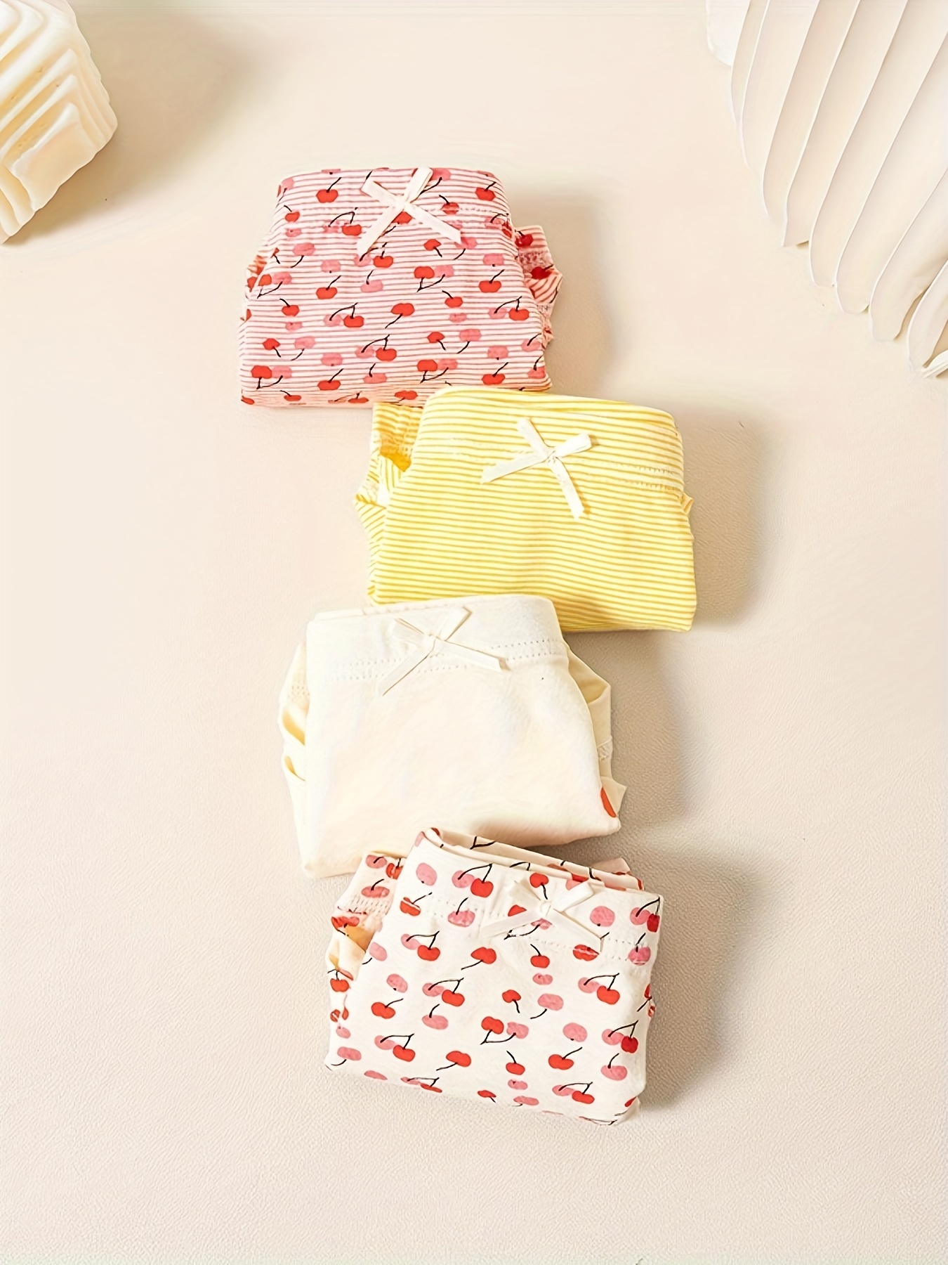 4pcs Girl's Cherry Pattern Briefs, Breathable Cotton Panties, Comfy Kid's  Underwear