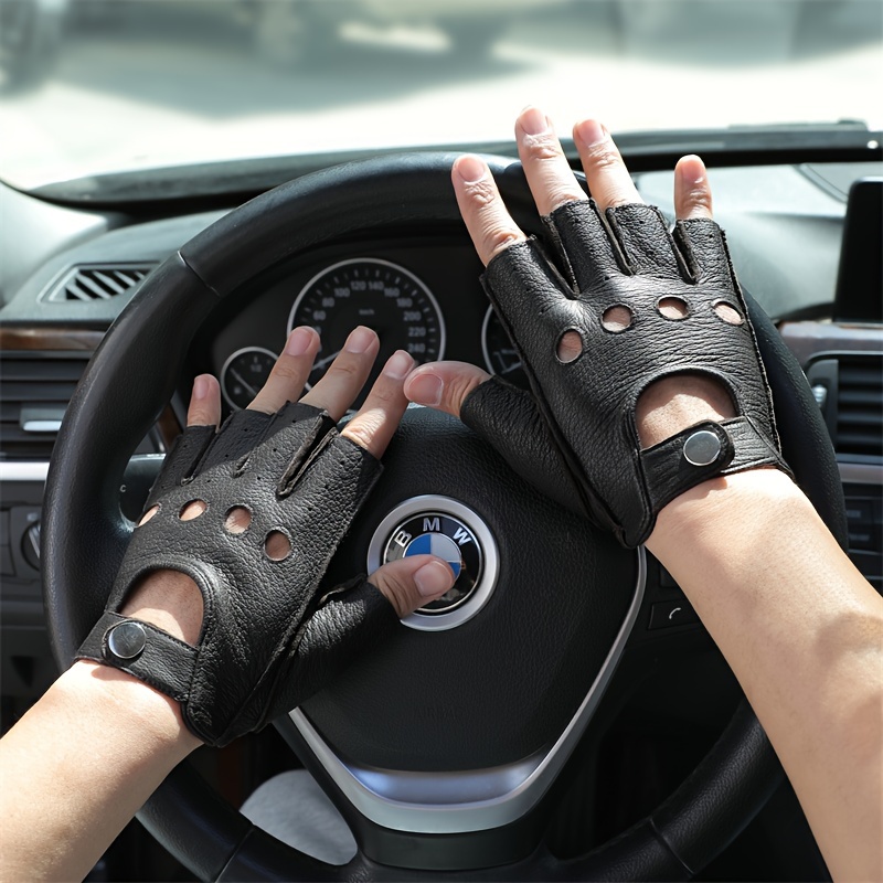 Sheepskin Leather Driving Mittens for Men, Motorcycle Locomotive, Half  Finger, Male Car Gloves, Outdoor Fashion, S2602