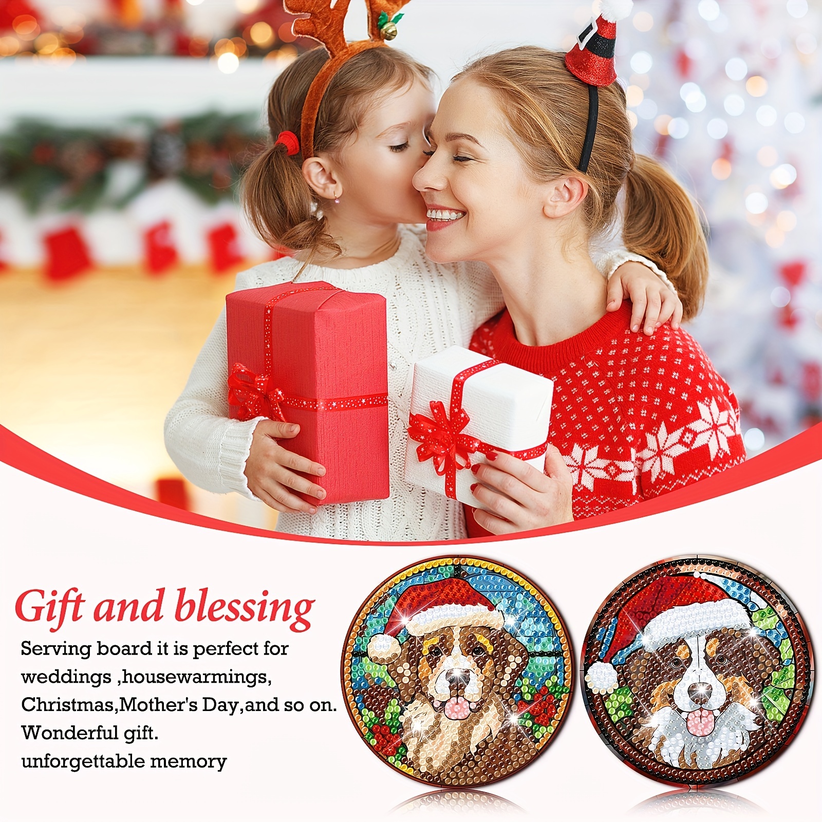 Christmas Wreath Dog Diamond Art Coasters Kit Diy Diamond - Temu