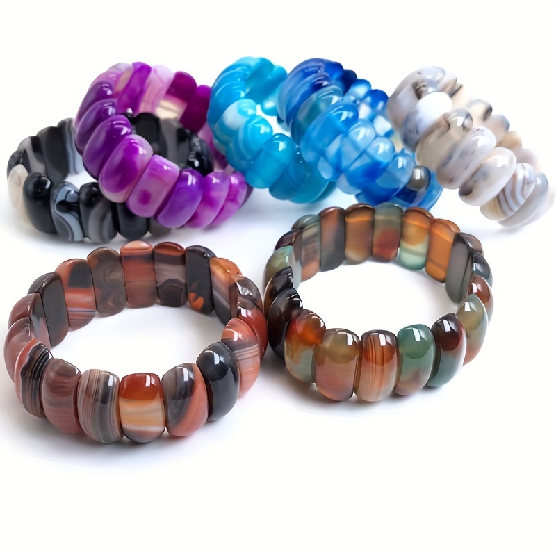 10X25Mm Natural Agate Beaded Bracelets - Colorful Striped Botswana Agate