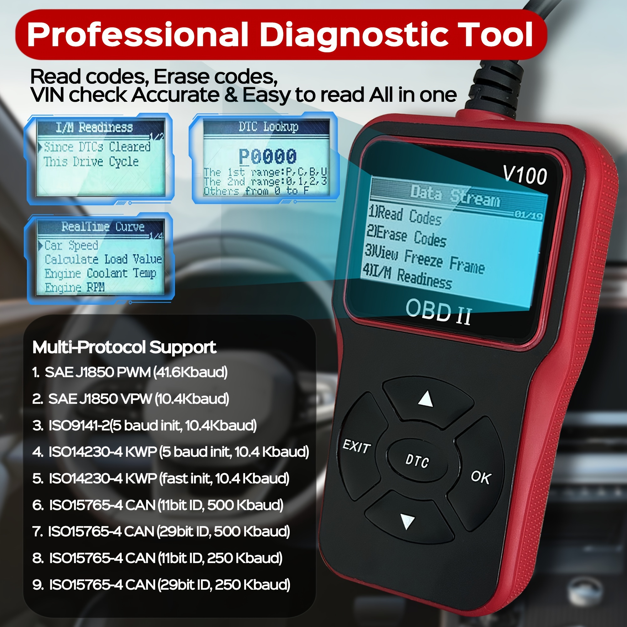 Manfiter Car OBD2 Scanner Code Reader Engine Fault Code Reader Scanner CAN  Diagnostic Scan Tool for All OBD II Protocol Cars Since 1996