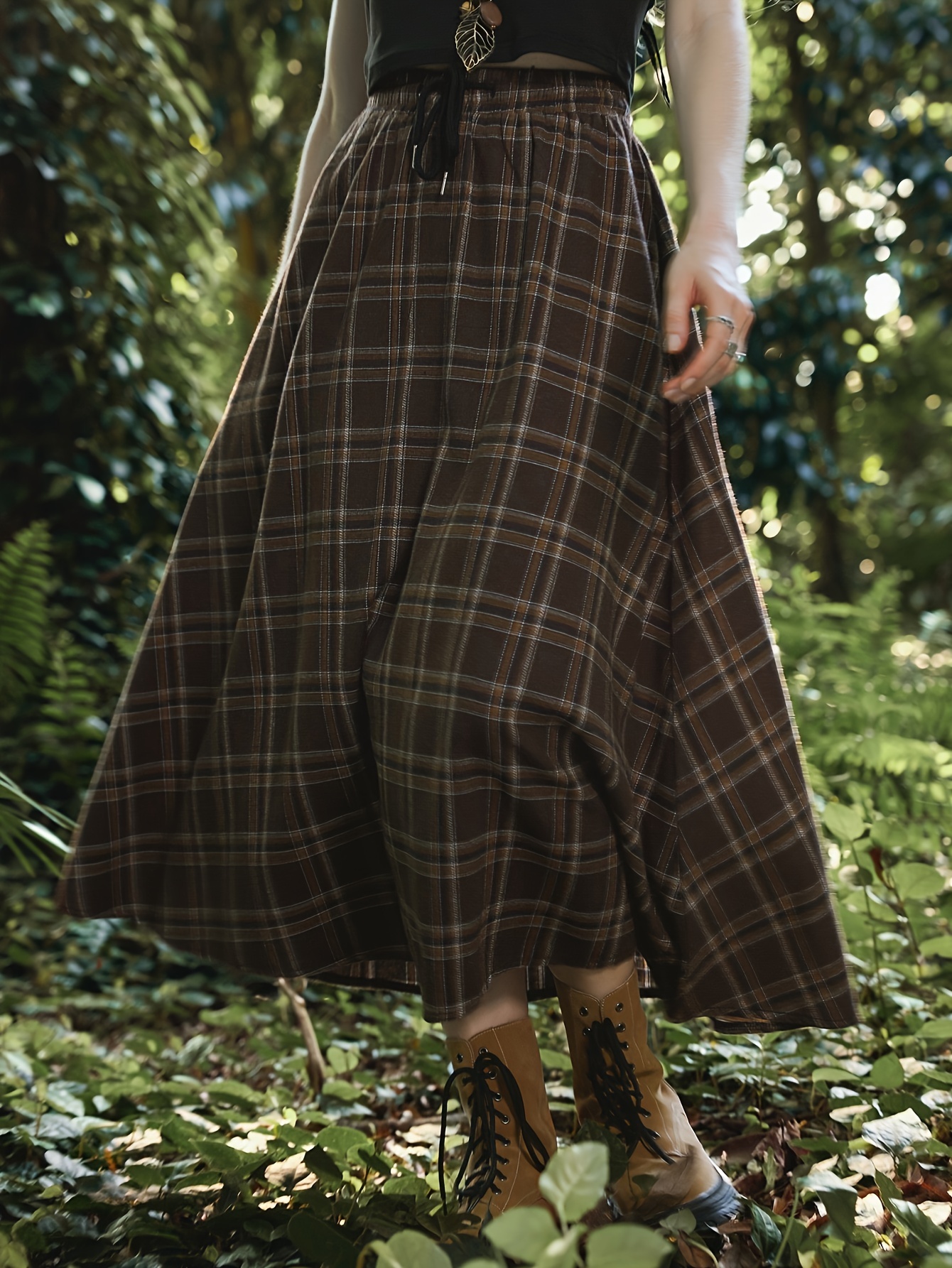 Casual Pearl Midi Skirts Plaid Loose Fashion Knee Length - Temu