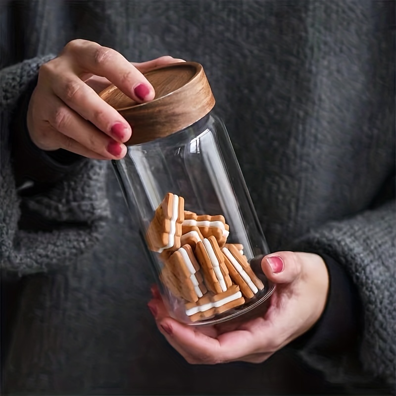 Wood Lid Glass Bottle with Screw Small Glass Storage Bottle Food Jar Can  Cereal Canister Kitchen