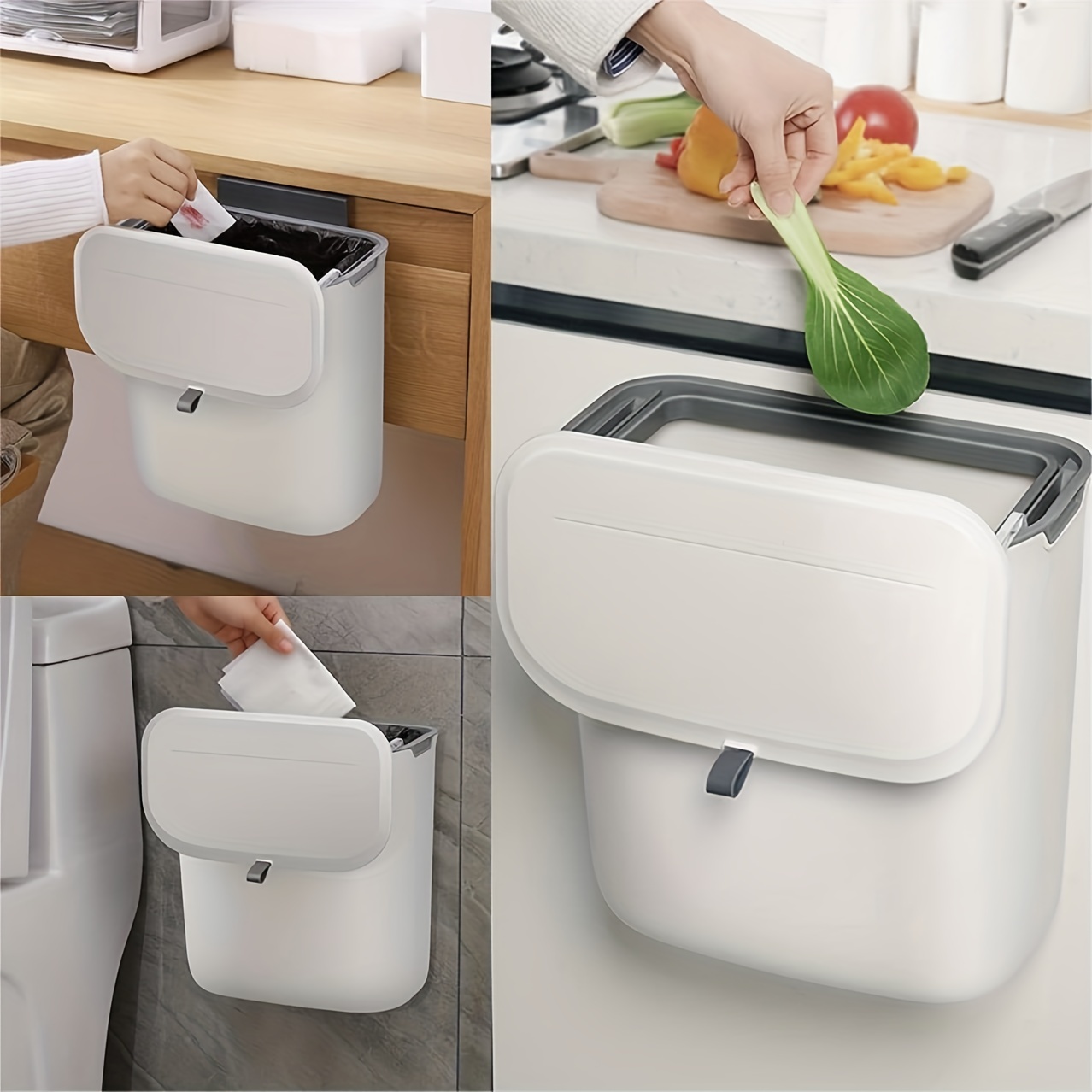 Hanging Small Plastic Trash Can With Lid Under Sink for Kitchen