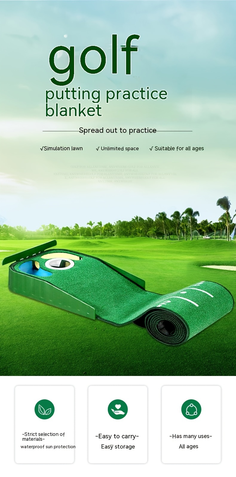 portable golf green mat indoor and outdoor golf putter practitioner golf hitting mat details 0