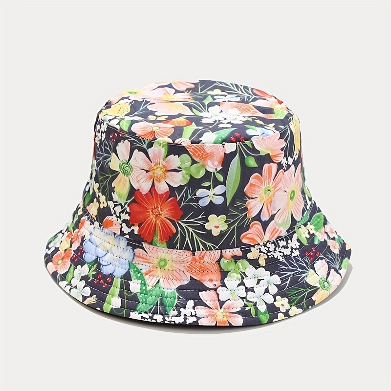 Large Brim Reversible Bucket Hat Trendy Floral Printed - Temu