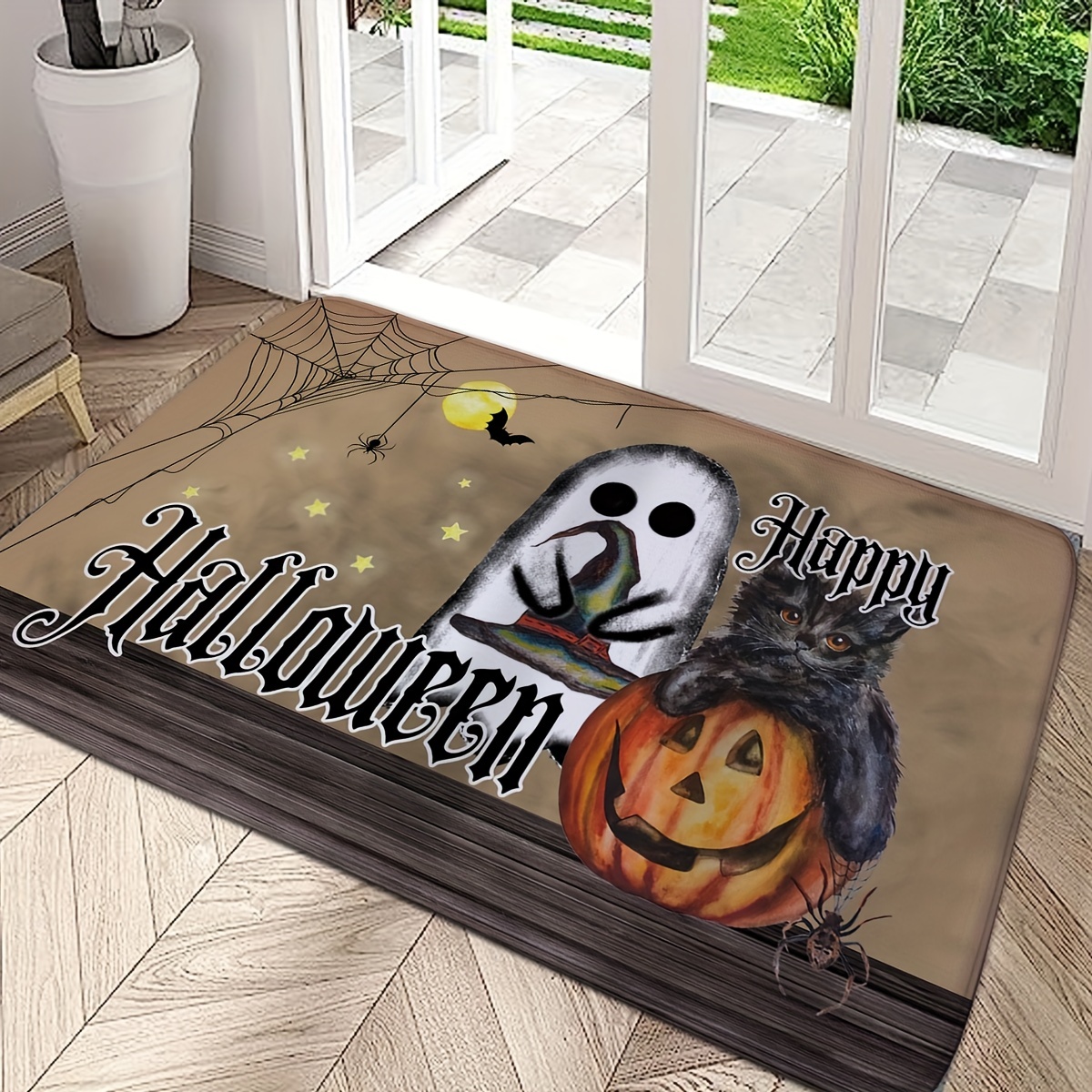 Happy Halloween Bath Non-Slip Carpet Bats In The Night Flannel Mat Entrance  Door Doormat Floor