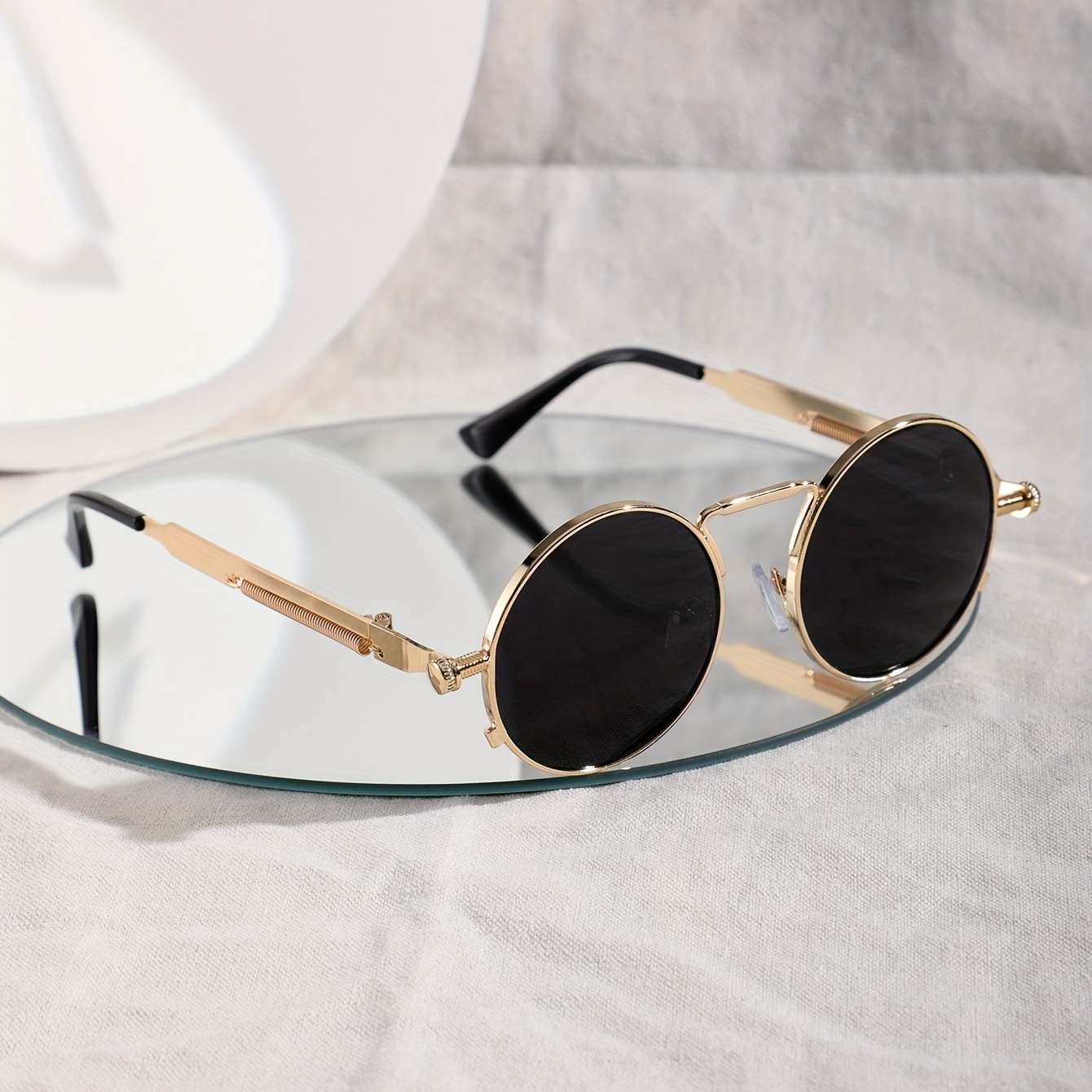 Round Metal Fashion Sunglasses Women Men Casual Mirror Lens - Temu