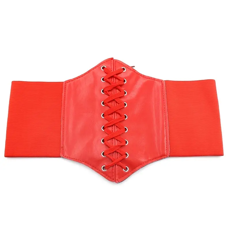 Women's Lace-up Elastic Costume Waist Belt Tied Waspie Corset Cincher Belts  Retro Wide Band