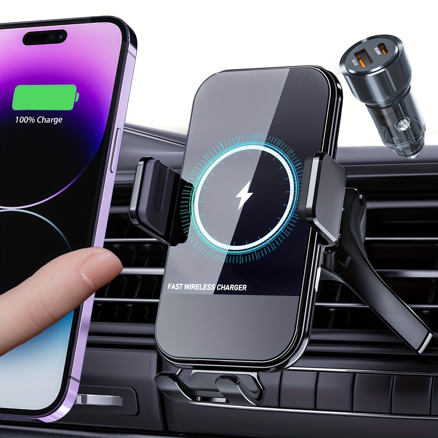 

Wireless , 15w Qi Fast Charging Automatic Clamping Car Mount, Air Vent Phone Holder, Compatible With , Lg,