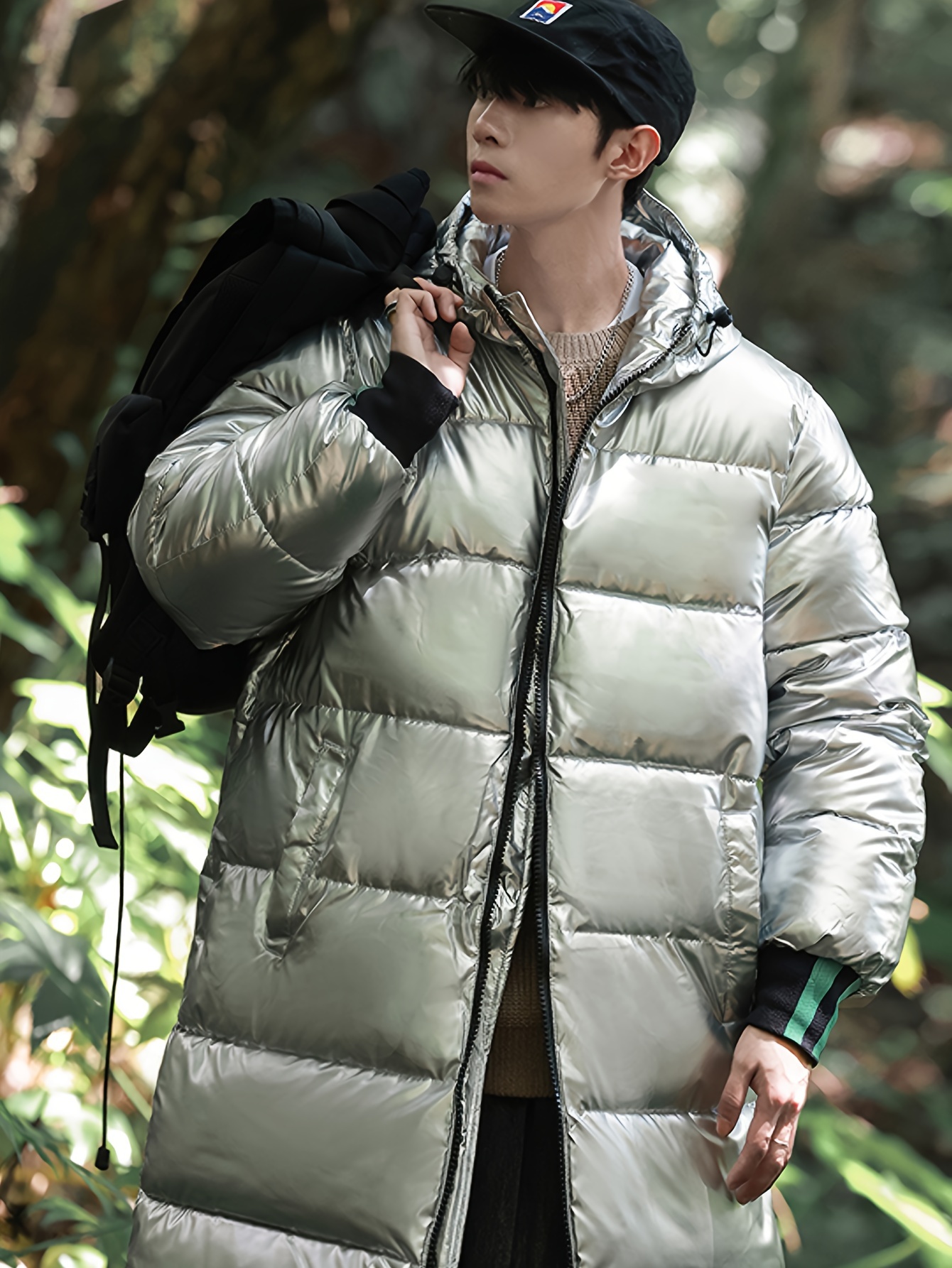 Men's Trendy Solid Puffer Coat, Casual Zip Up Hooded Jacket For Outdoor  Winter - Temu