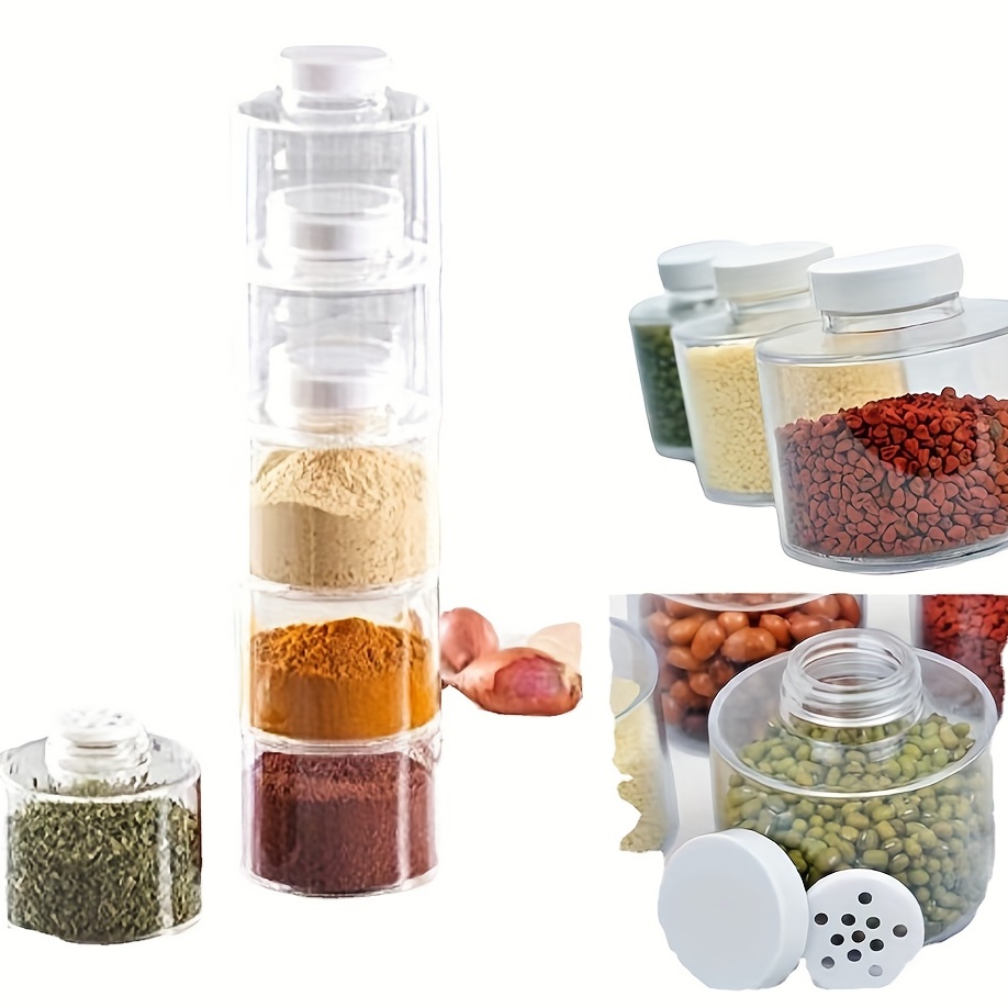 6pcs Tower Shaped Seasoning Jar Stackable Spice Storage Box