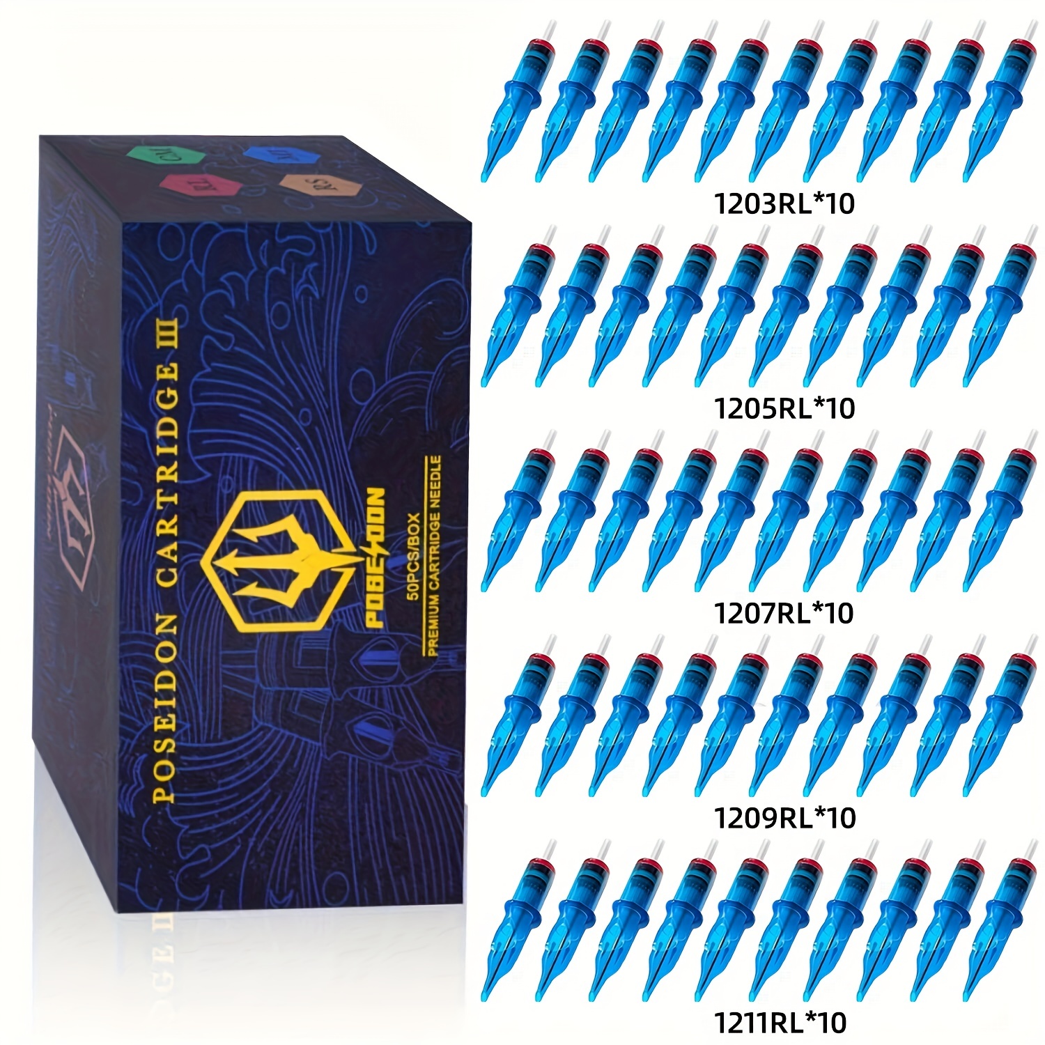 Wormhole 7RS Tattoo Needles 7 Round Shader #12 Standard Disposable &  Sterilized Tattoo Shading Needles with Blue Dot - Box of 50 (1207RS)