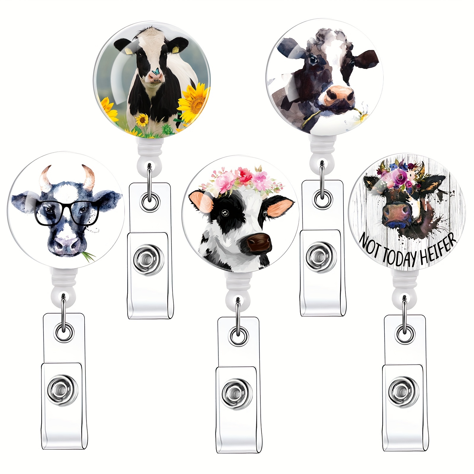 5pcs Cow Print Badge Reels Retractable Badge Holders, Cute Badge Reel  Retractable Lanyards For Id Badges, Cow Badge Reel Nurse Accessories For  Work Nu
