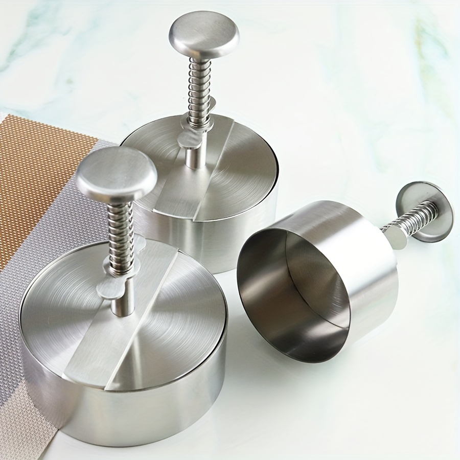 1set stainless steel hamburger meat press round push type meat press household meat patty press for making beef vegetables   and cooking kitchen accessories details 9