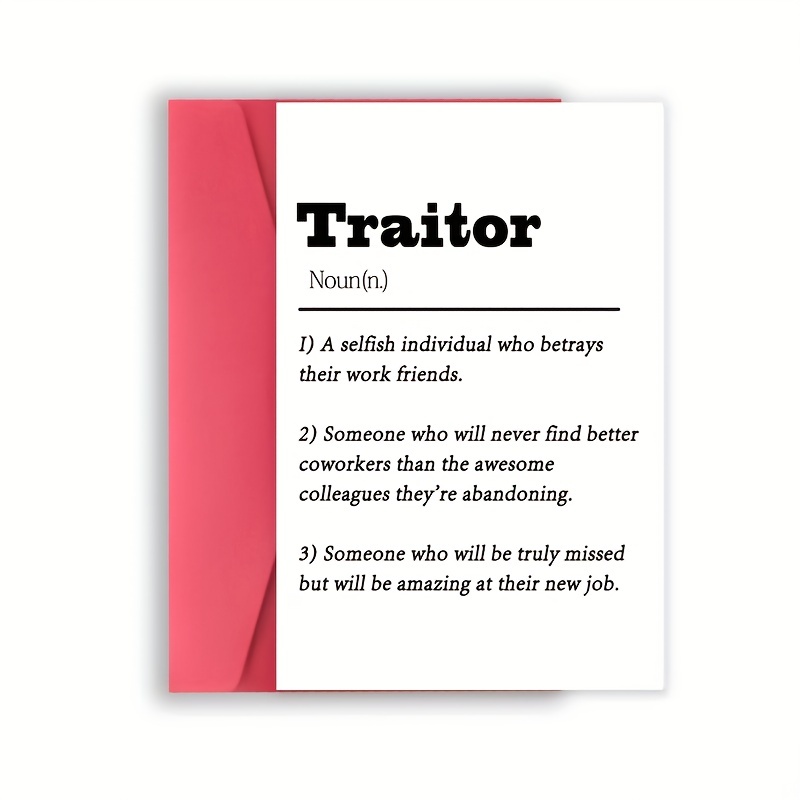  Humorous Traitor Definition Card for Leaving Coworkers, Funny  Leaving Card Gift for Men Women, Hilarious Farewell Gift for Colleagues :  Electronics