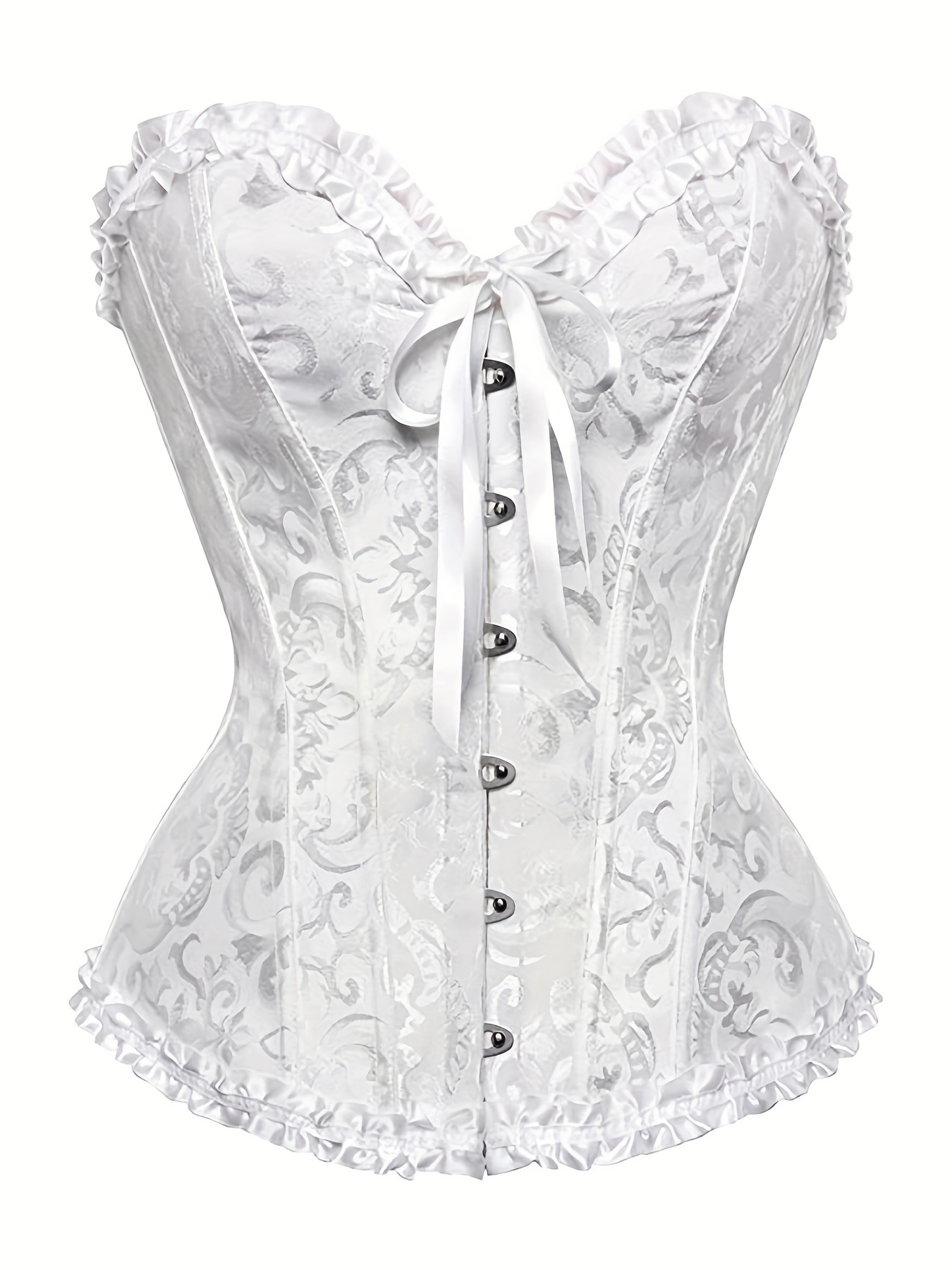 Ruffle Strapless Corset Bustier, Tummy Control Lace Up Jacquard Body ...